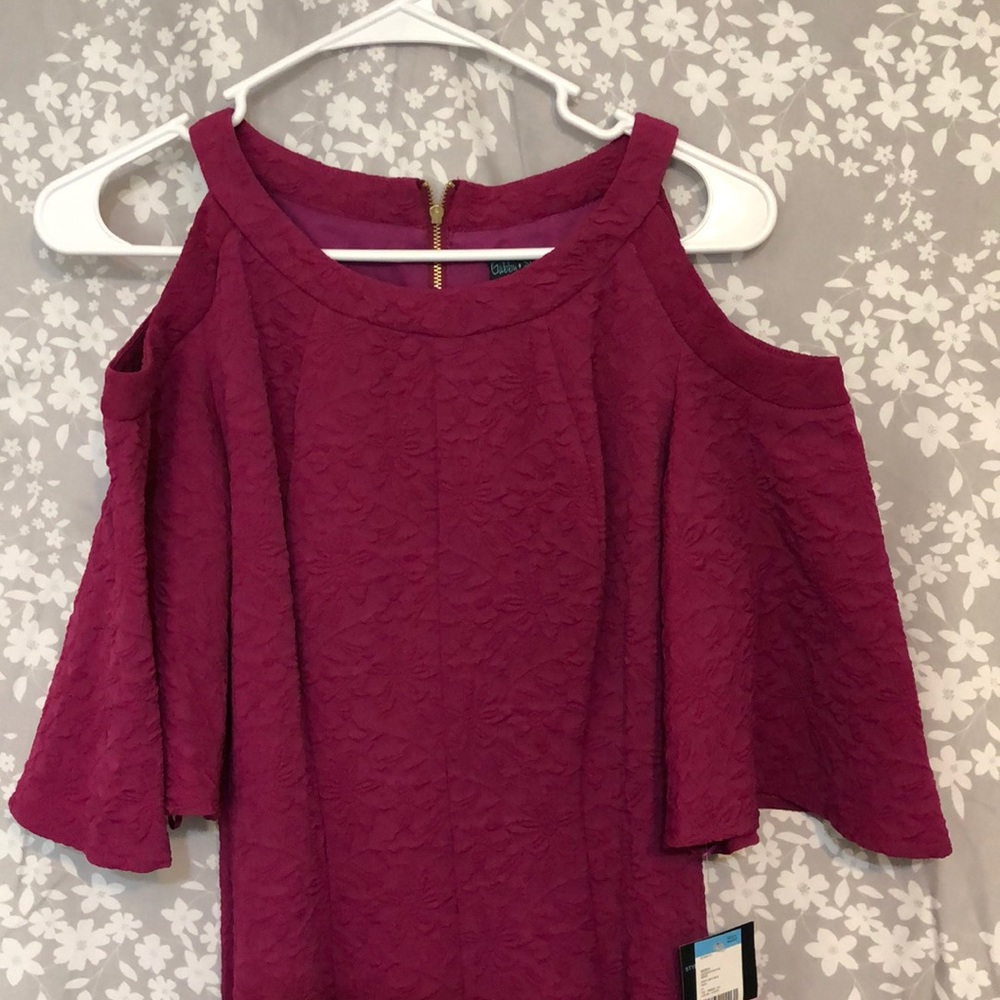 Berry colored cold shoulder dress